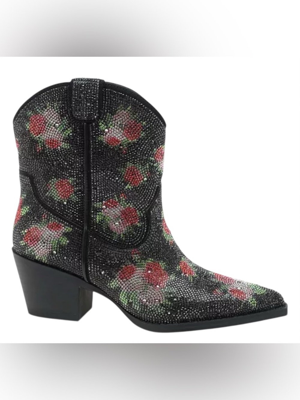 NWT Wild Pair Women Lacey Western Cowgirl Booties Size US5.5M Black Floral Bling